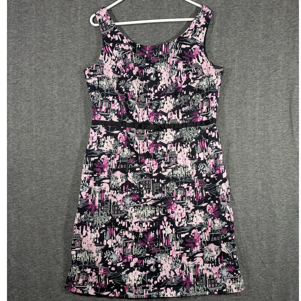Carolina Bay Womens Pink Black City Landscape Pop Art Cotton Shift Dress Sz 14W
